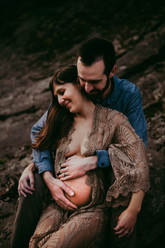Portland Family Photographer, man with his arms around pregnant wife